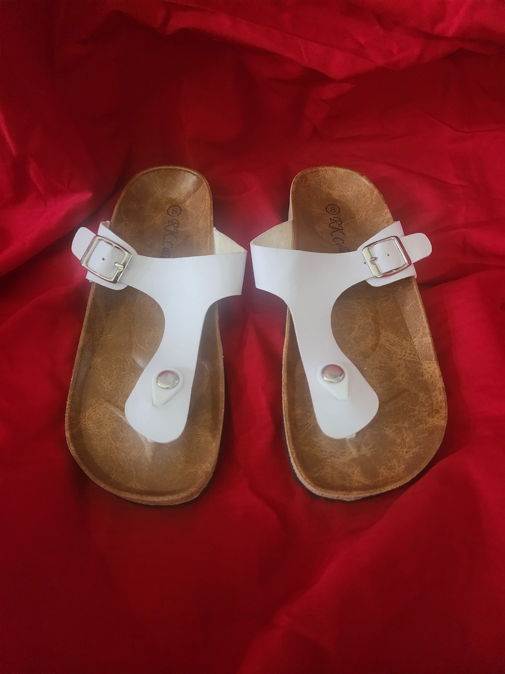 White Women's Thong Sandals with Buckle